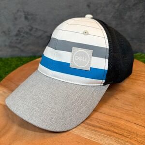 Dell Striped Trucker Hat Grey Blue Mesh Flex Fit Cap Mens size S/M